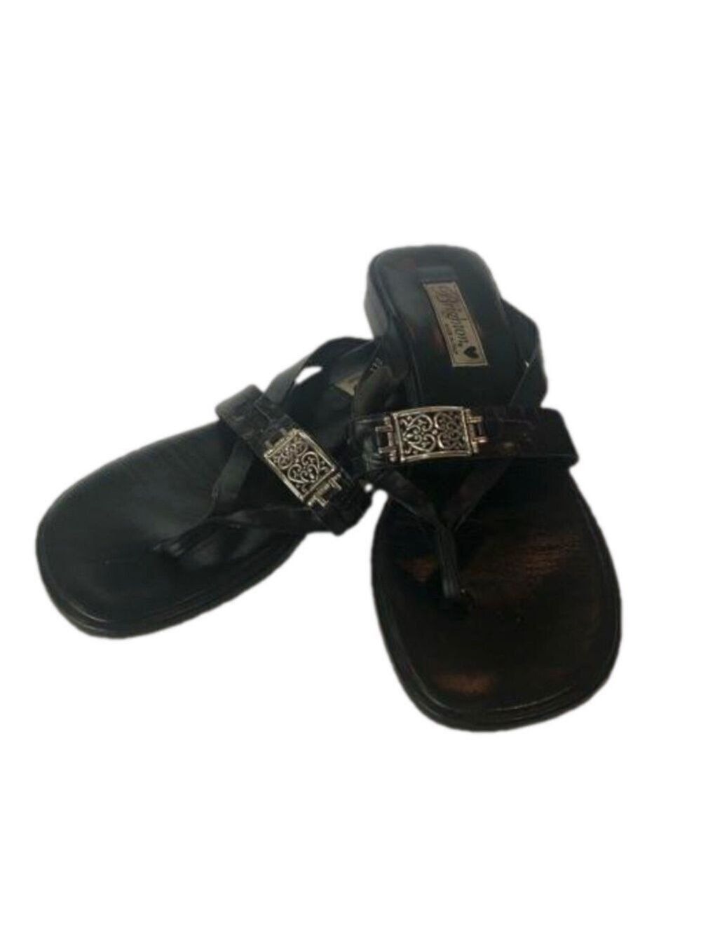 Brighton Size 9.5N black Laura sandal. Flip flop flats leather square toe